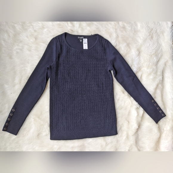 Talbots Sweaters - NWT Talbot's Navy Blue Cable Knit Long Sleeve Sweater w/ Gold Buttons / Size XS